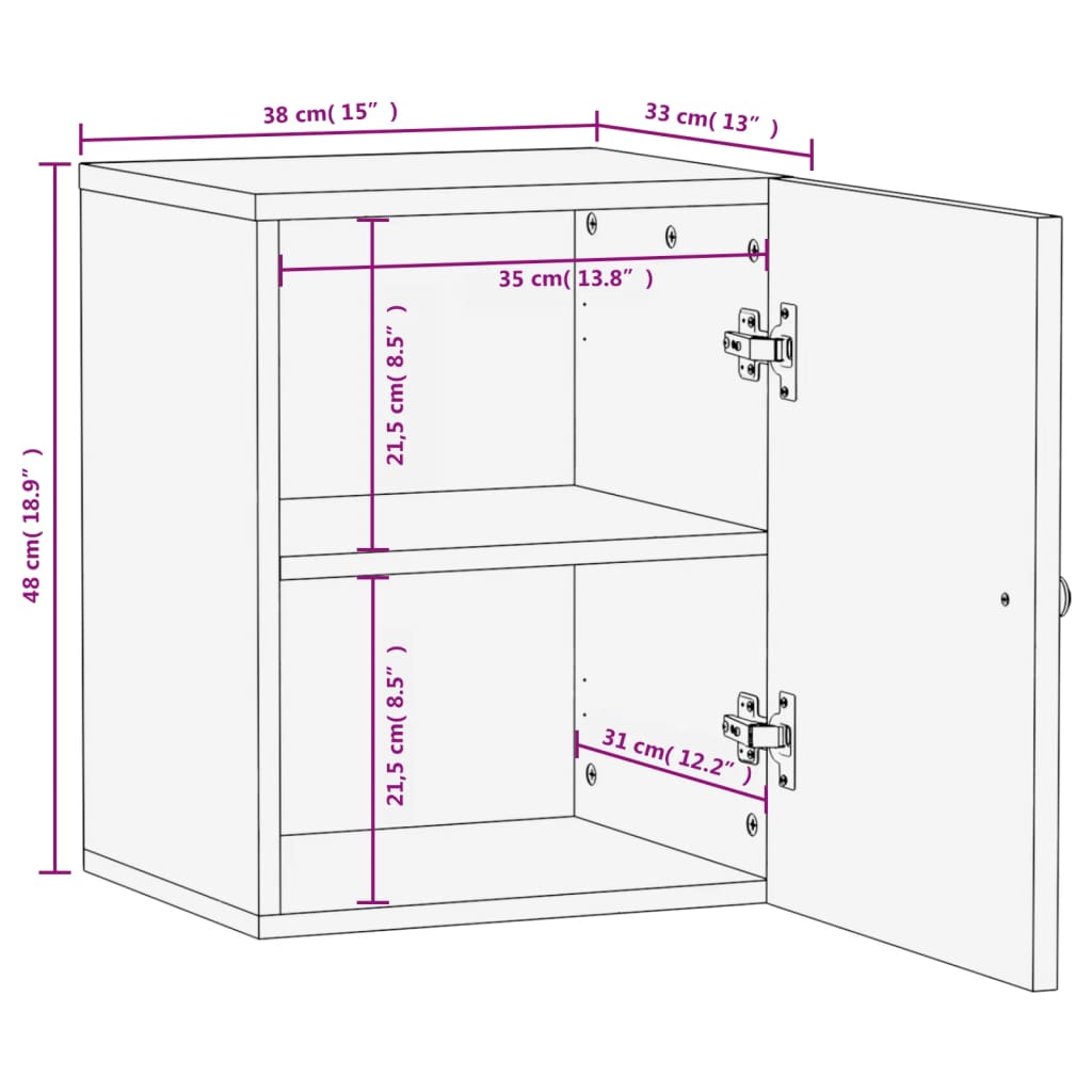 vidaXL Bad-Wandschrank Schwarz 38x33x48 cm Massivholz Mango
