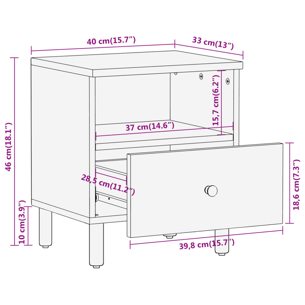 vidaXL Nachttisch 40x33x46 cm Massivholz Akazie
