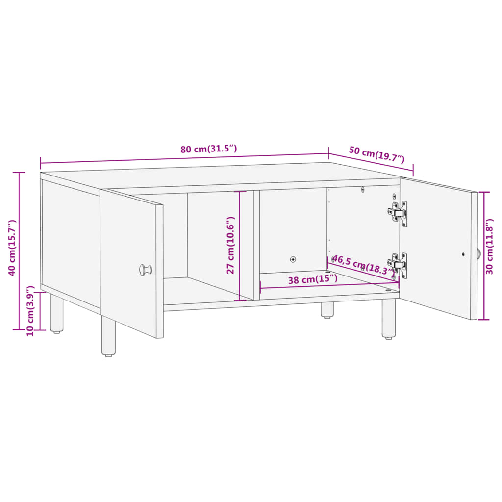 vidaXL Table basse 80x50x40 cm Bois de manguier massif