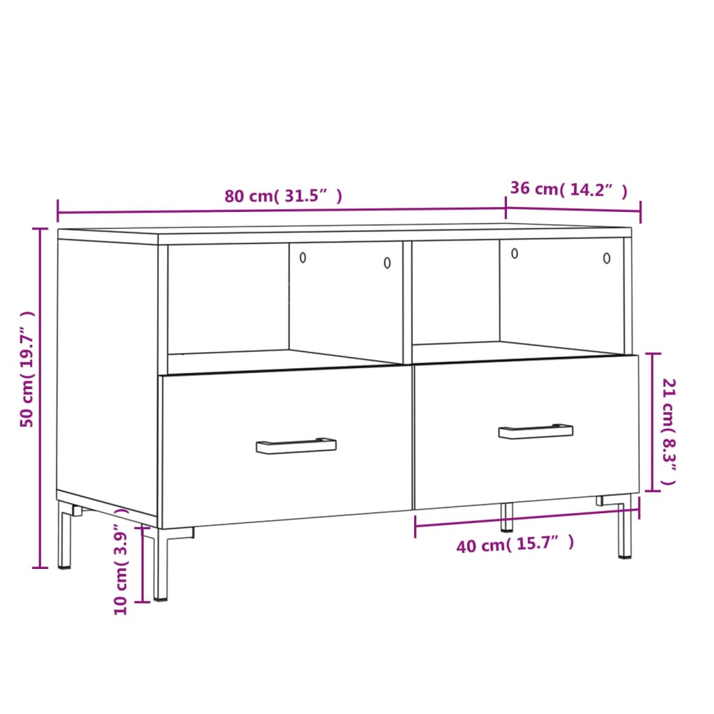 Meuble TV vidaXL chêne fumé 80x36x50 cm aggloméré