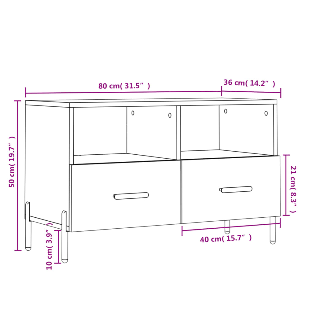 vidaXL Meuble TV gris béton 80x36x50 cm Aggloméré