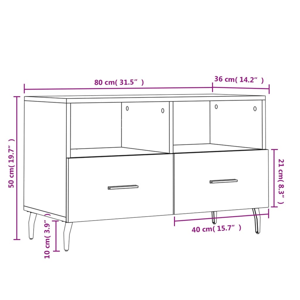 Meuble TV vidaXL chêne fumé 80x36x50 cm aggloméré