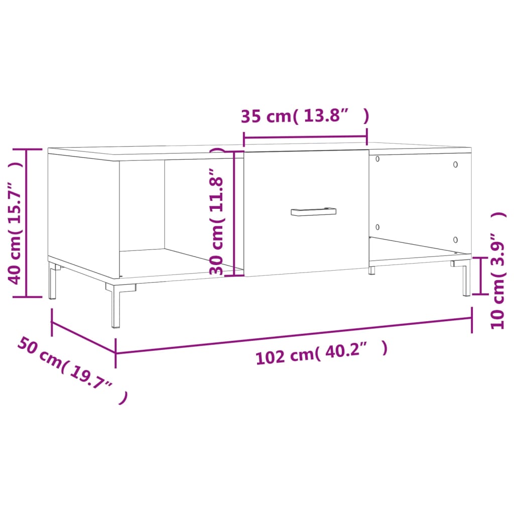 vidaXL Table basse chêne sonoma 102x50x40 cm, bois d'ingénierie