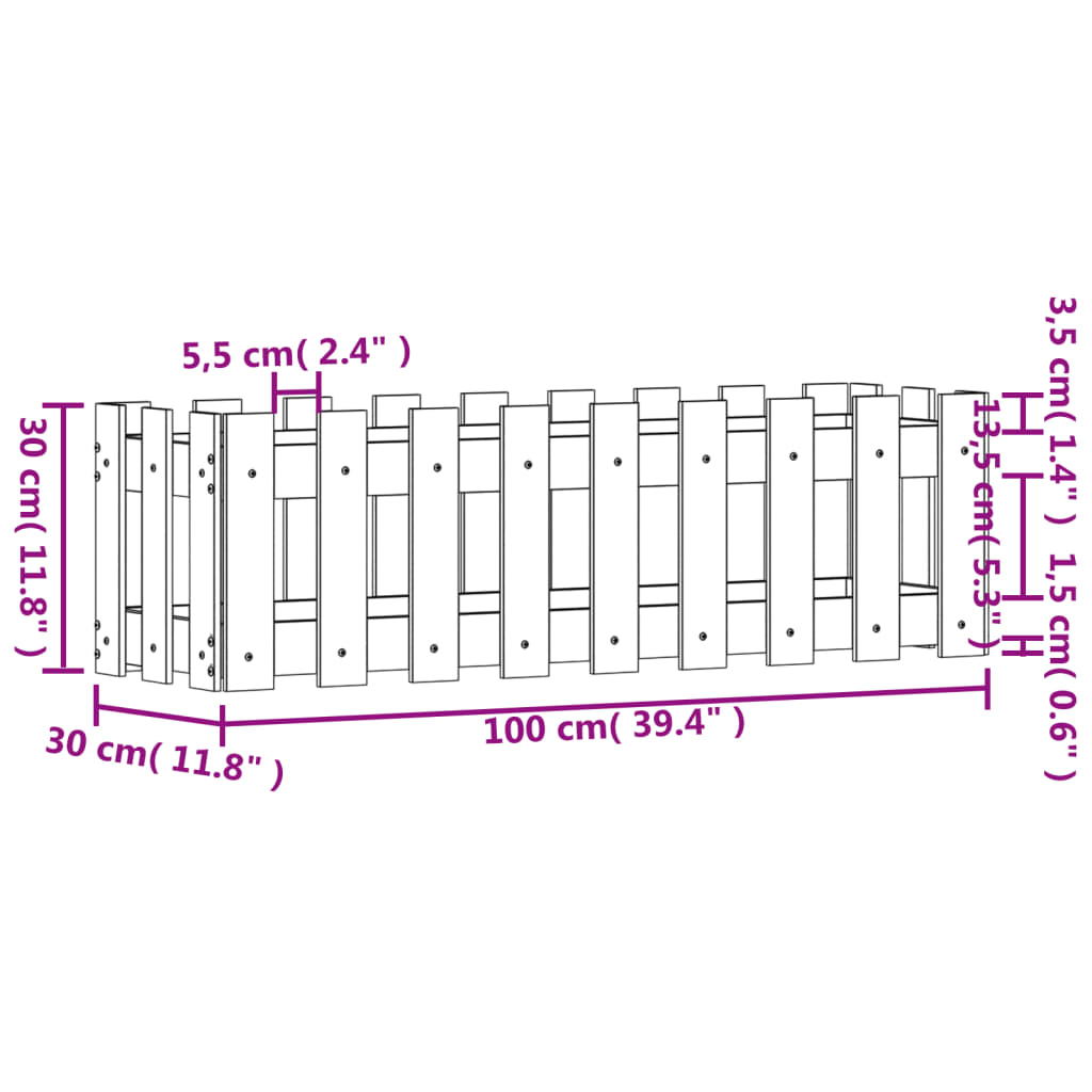 vidaXL Hochbeet Lattenzaun-Design 100x30x30 cm Kiefernholz Imprägniert