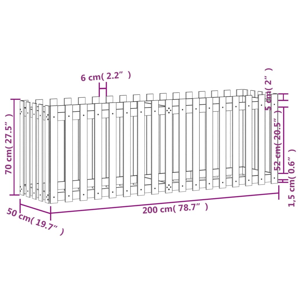 vidaXL Hochbeet Lattenzaun-Design 200x50x70 cm Massivholz Douglasie