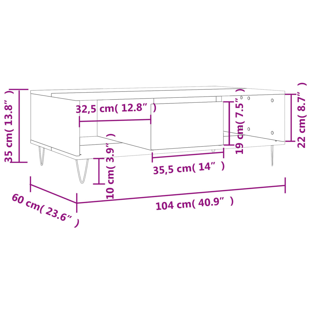 vidaXL Table basse chêne fumé 104x60x35 cm bois d'ingénierie