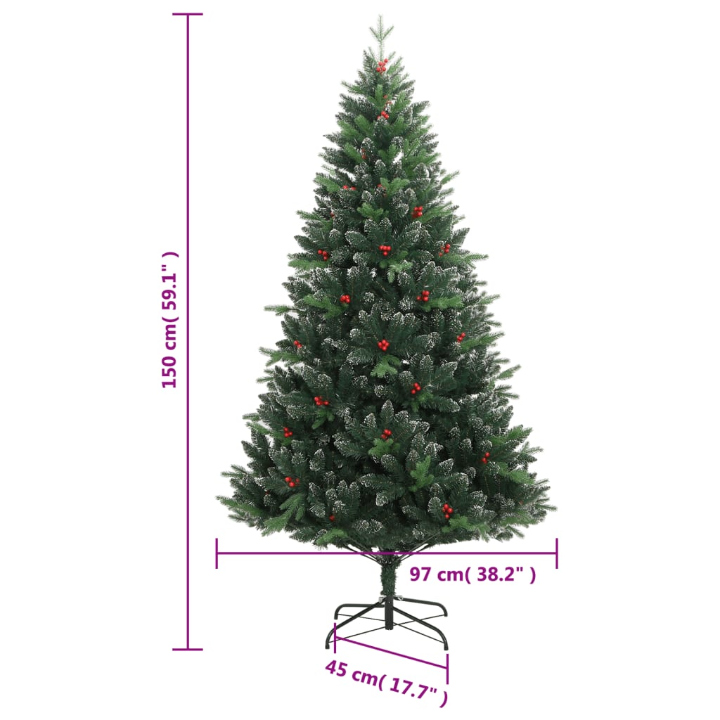 vidaXL Künstlicher Weihnachtsbaum Klappbar mit Roten Beeren 150 cm