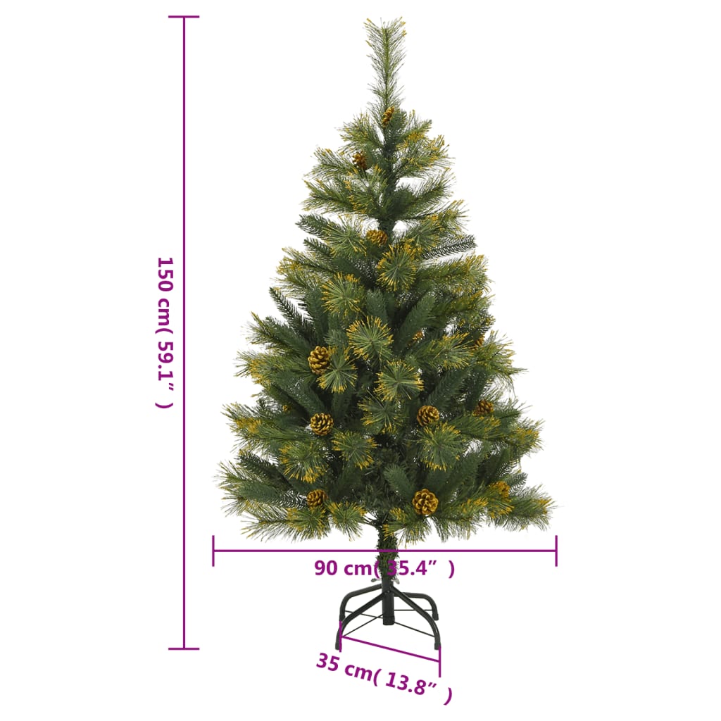 vidaXL Künstlicher Weihnachtsbaum Klappbar mit Zapfen 150 cm