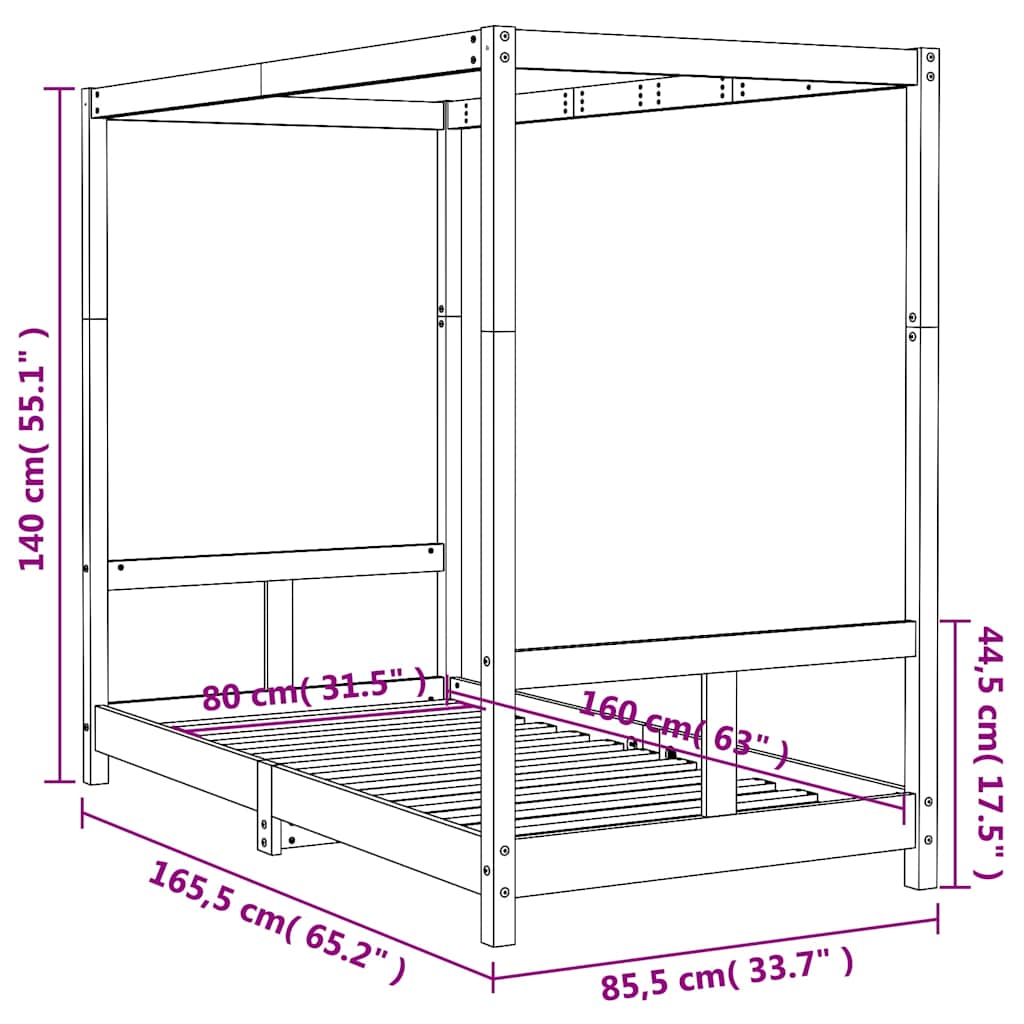 Kinderbett Weiß 80x160 cm Massivholz Kiefer