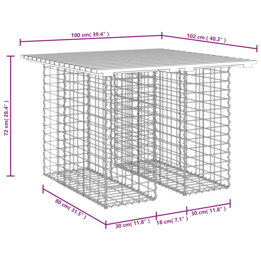 vidaXL Table de jardin en gabions 100x102x72 cm Bois de pin massif