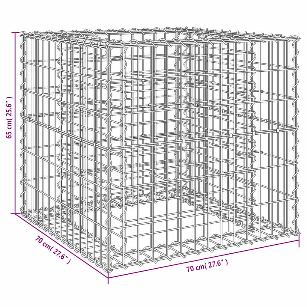 vidaXL Gabionenkorb Silbern 70x70x65 cm Verzinktes Eisen