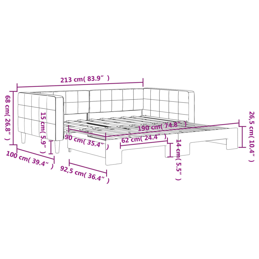 vidaXL Tagesbett Ausziehbar Dunkelgrau 90x190 cm Samt