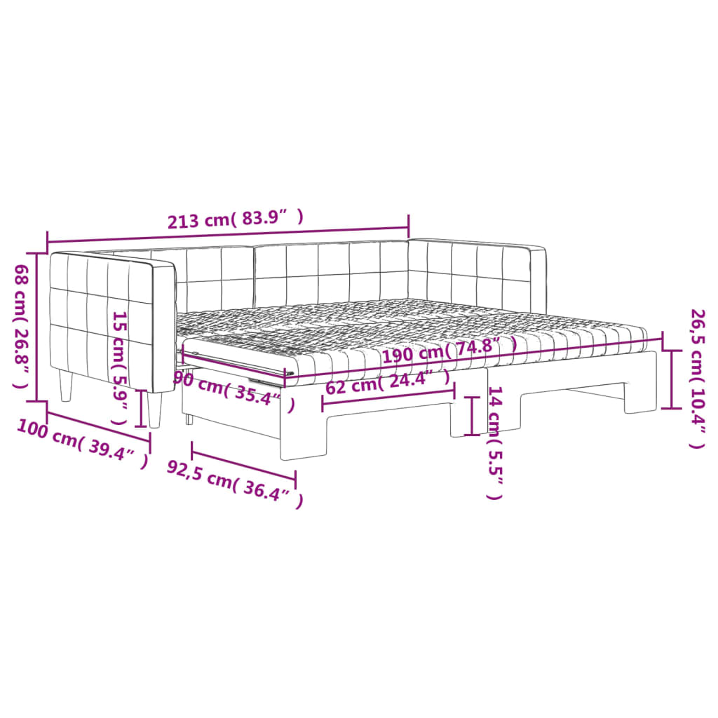 vidaXL Tagesbett Ausziehbar mit Matratzen Hellgrau 90x190 cm Samt