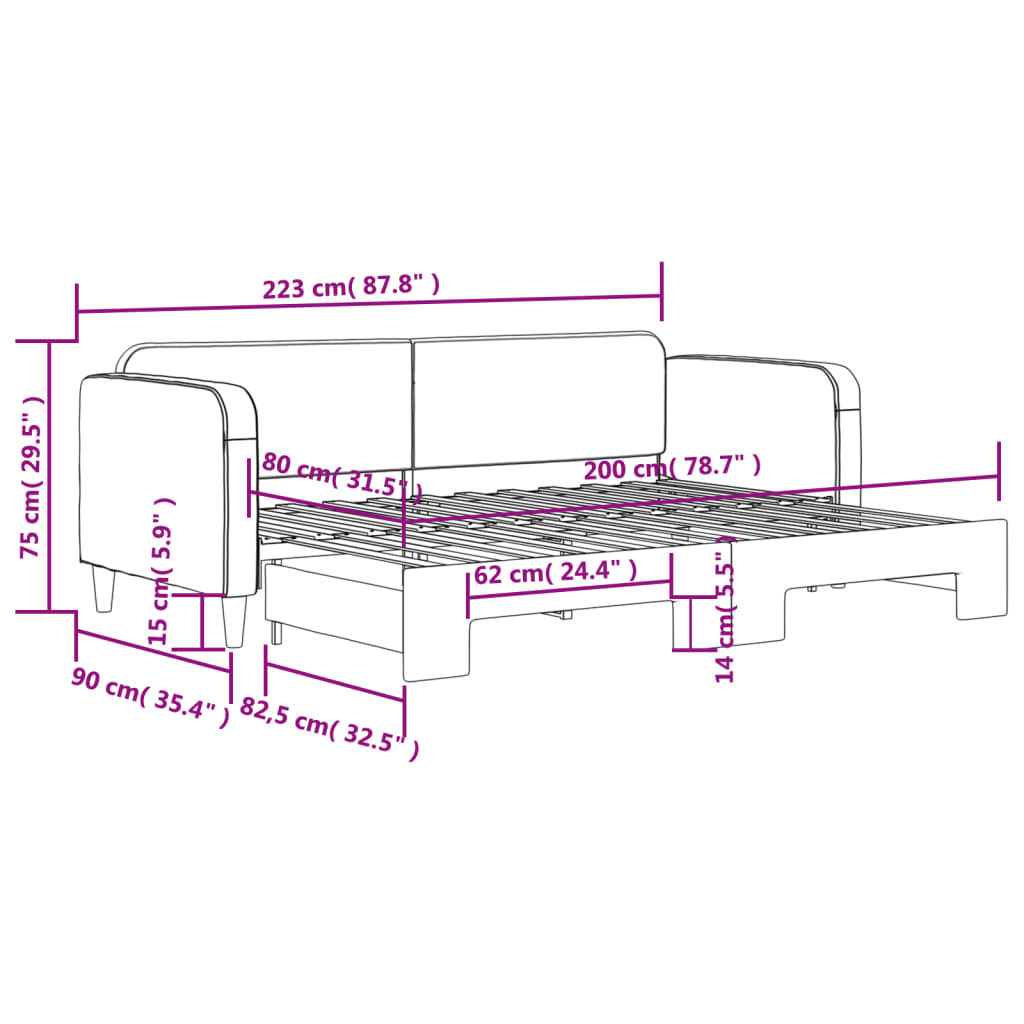 vidaXL Tagesbett Ausziehbar Hellgrau 80x200 cm Stoff