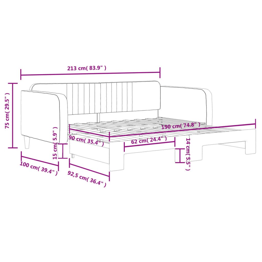 vidaXL Tagesbett Ausziehbar Dunkelgrau 90x190 cm Samt