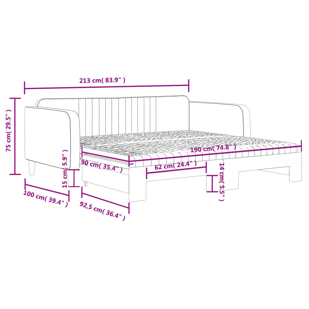 vidaXL Lit de jour gigogne avec matelas Velours Gris clair 90x190 cm