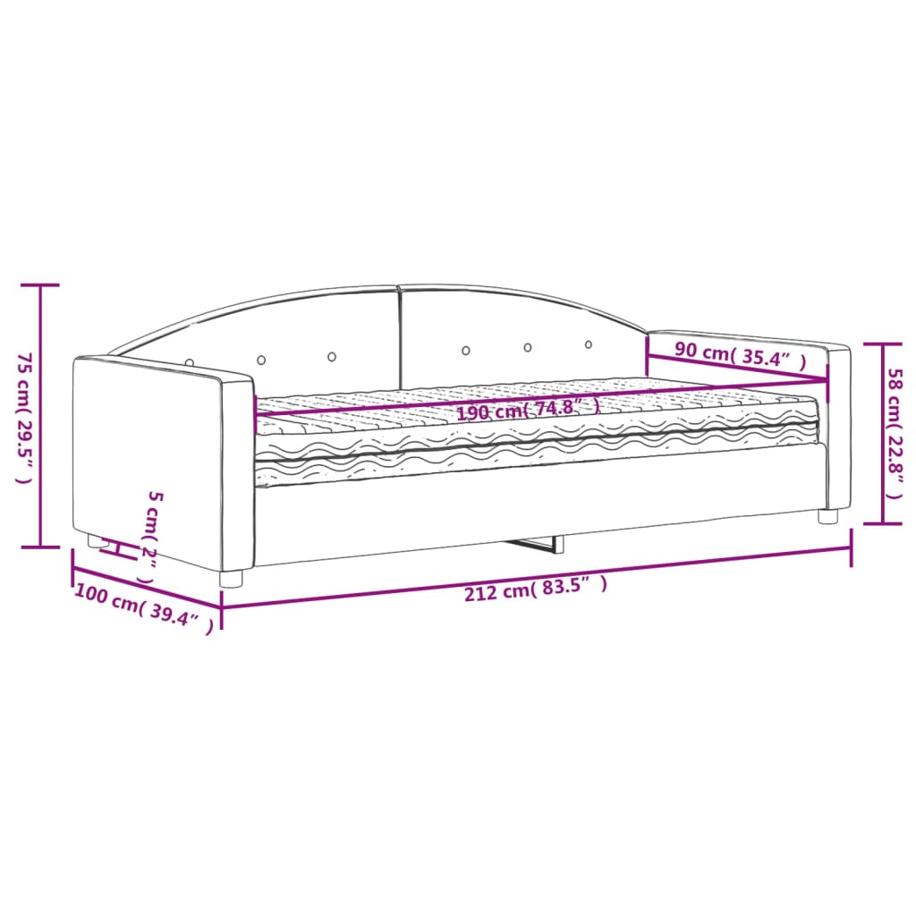 vidaXL Tagesbett mit Matratze Dunkelgrau 90x190 cm Samt
