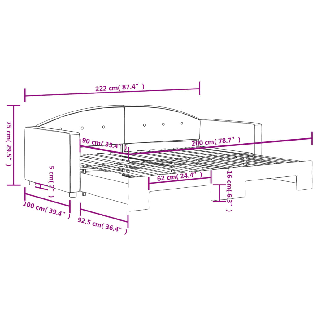 vidaXL Tagesbett Ausziehbar Dunkelgrau 90x200 cm Samt