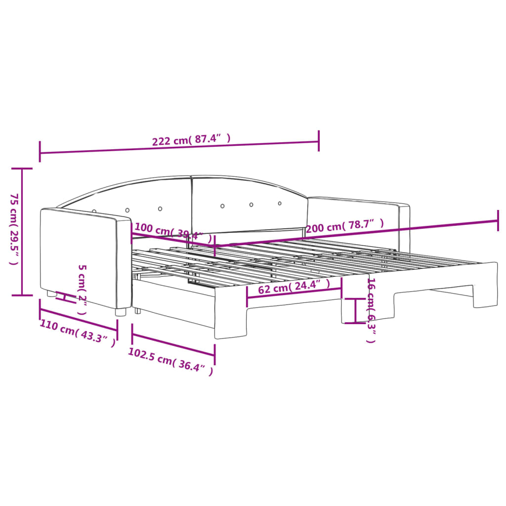 vidaXL Tagesbett Ausziehbar Dunkelgrau 100x200 cm Samt