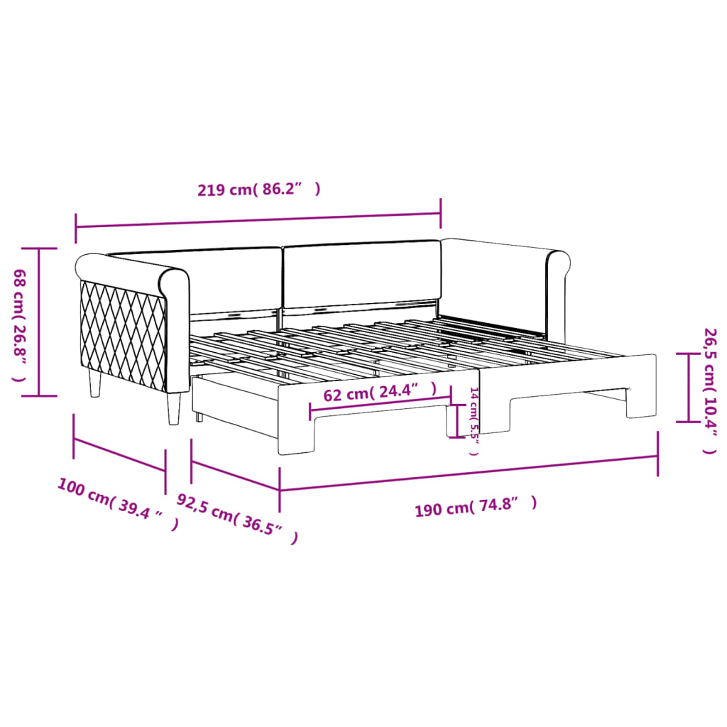 vidaXL Tagesbett Ausziehbar Dunkelgrau 90x190 cm Samt