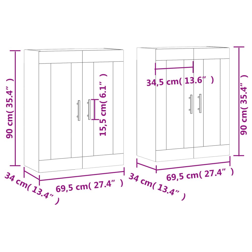 vidaXL Armoires murales 2 pcs Chêne Sonoma Bois d'ingénierie