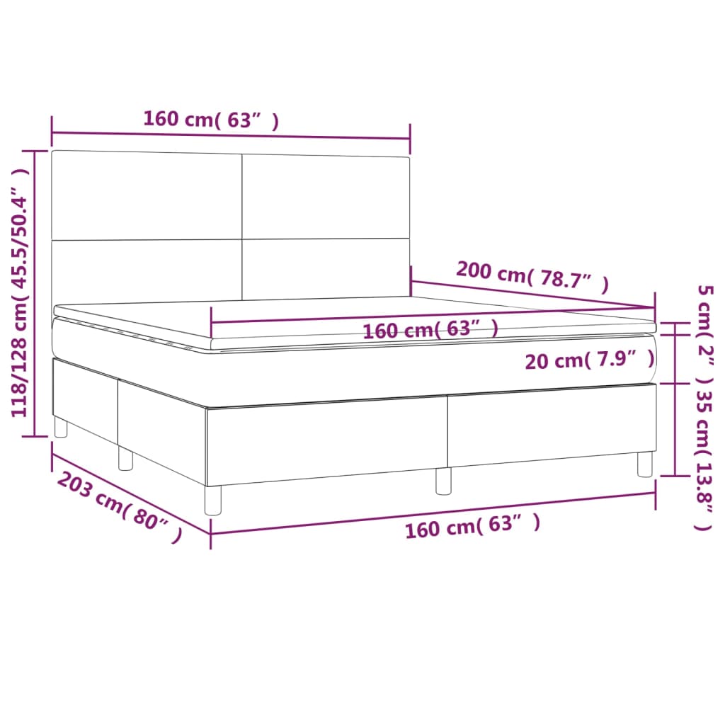 vidaXL Boxspringbett mit Matratze Weiß 160x200 cm Kunstleder