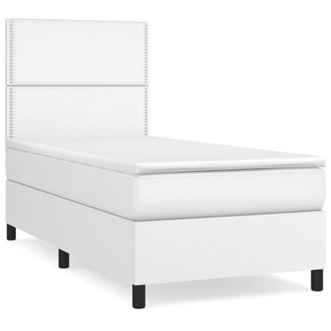 vidaXL Boxspringbett mit Matratze Weiß 90x200 cm Kunstleder