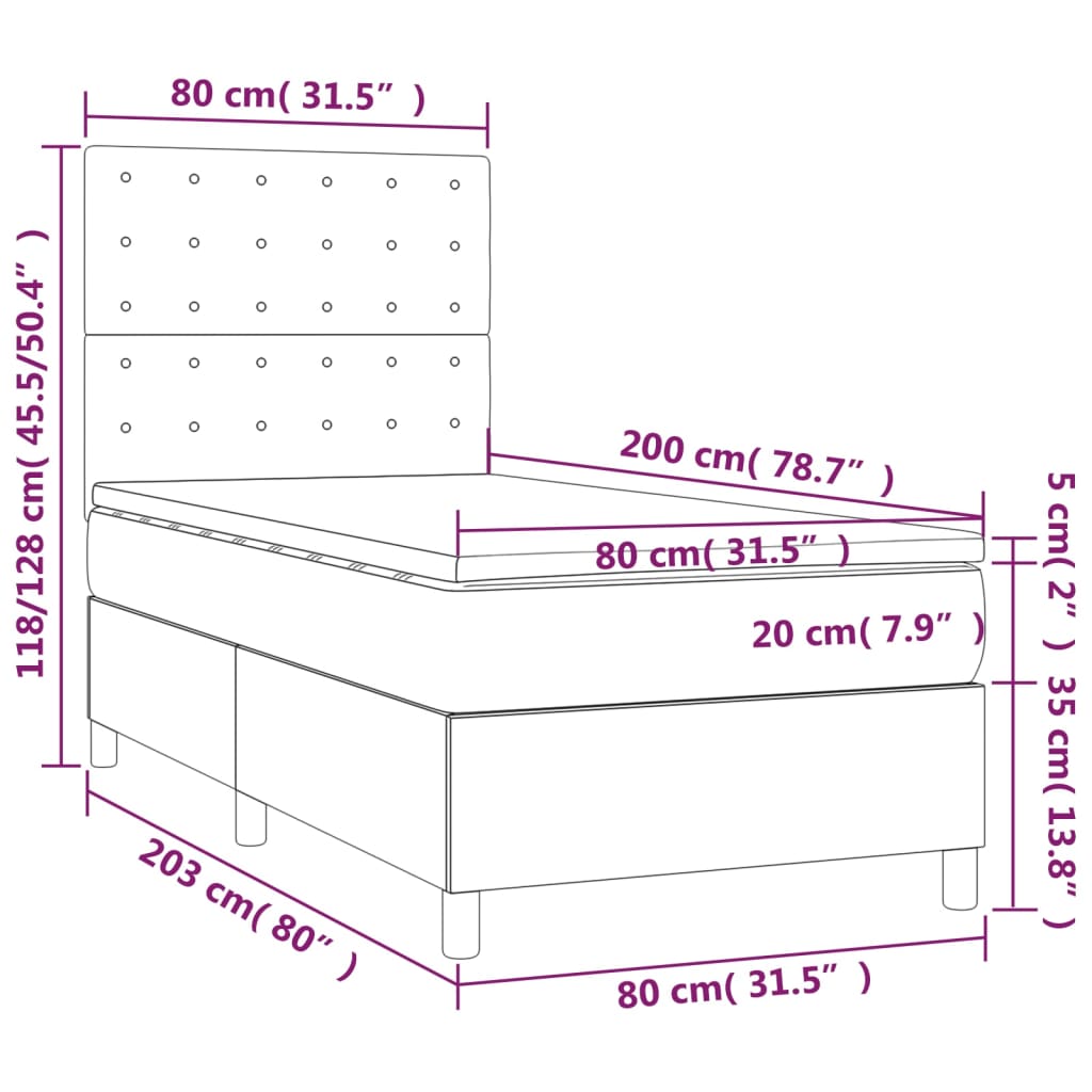 vidaXL Boxspringbett mit Matratze Weiß 80x200 cm Kunstleder