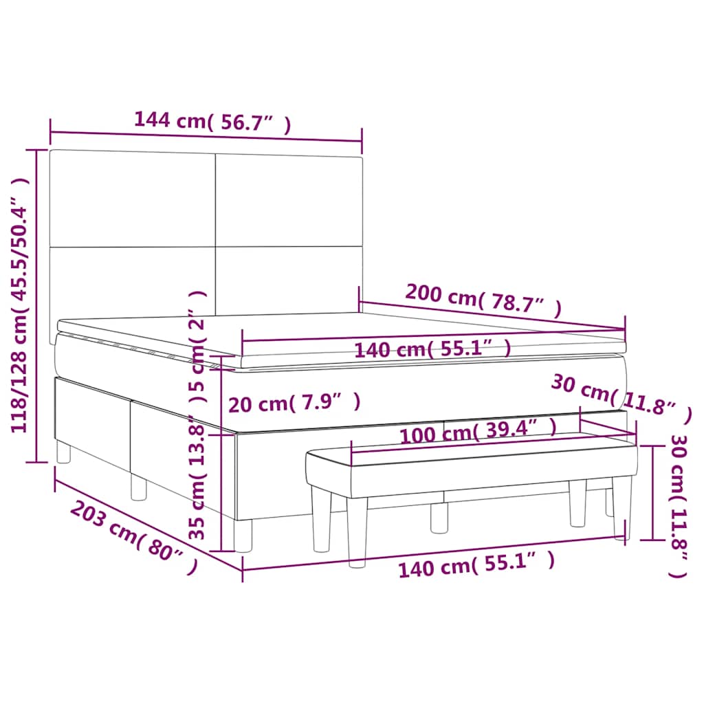 vidaXL Lit coffre avec matelas Bleu foncé 140x200 cm Velours