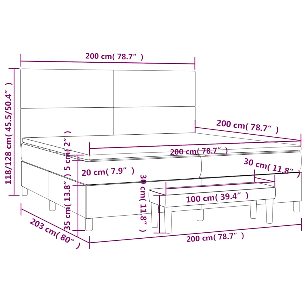vidaXL Lit tapissier avec matelas bleu foncé 200x200 cm velours