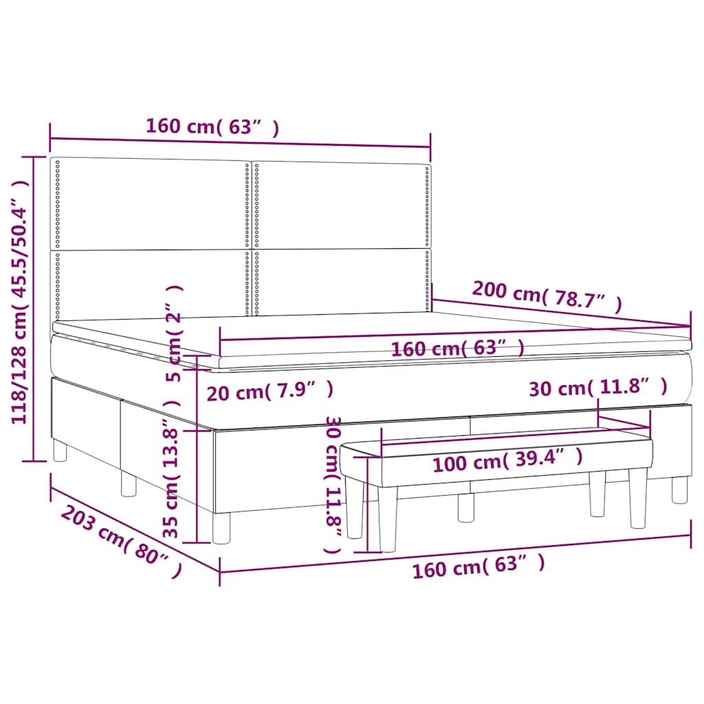 vidaXL Lit boxspring avec matelas Velours bleu foncé 160x200 cm