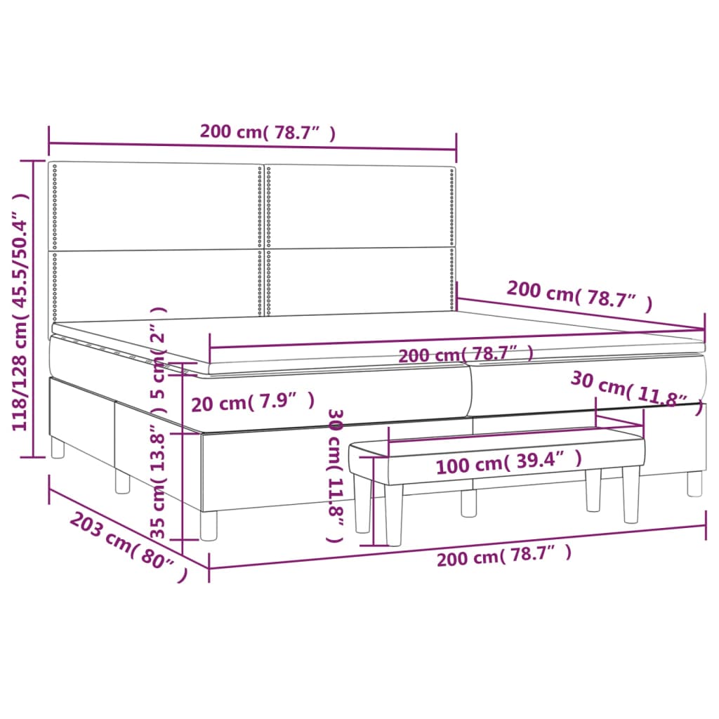 vidaXL Lit tapissier avec matelas bleu foncé 200x200 cm velours