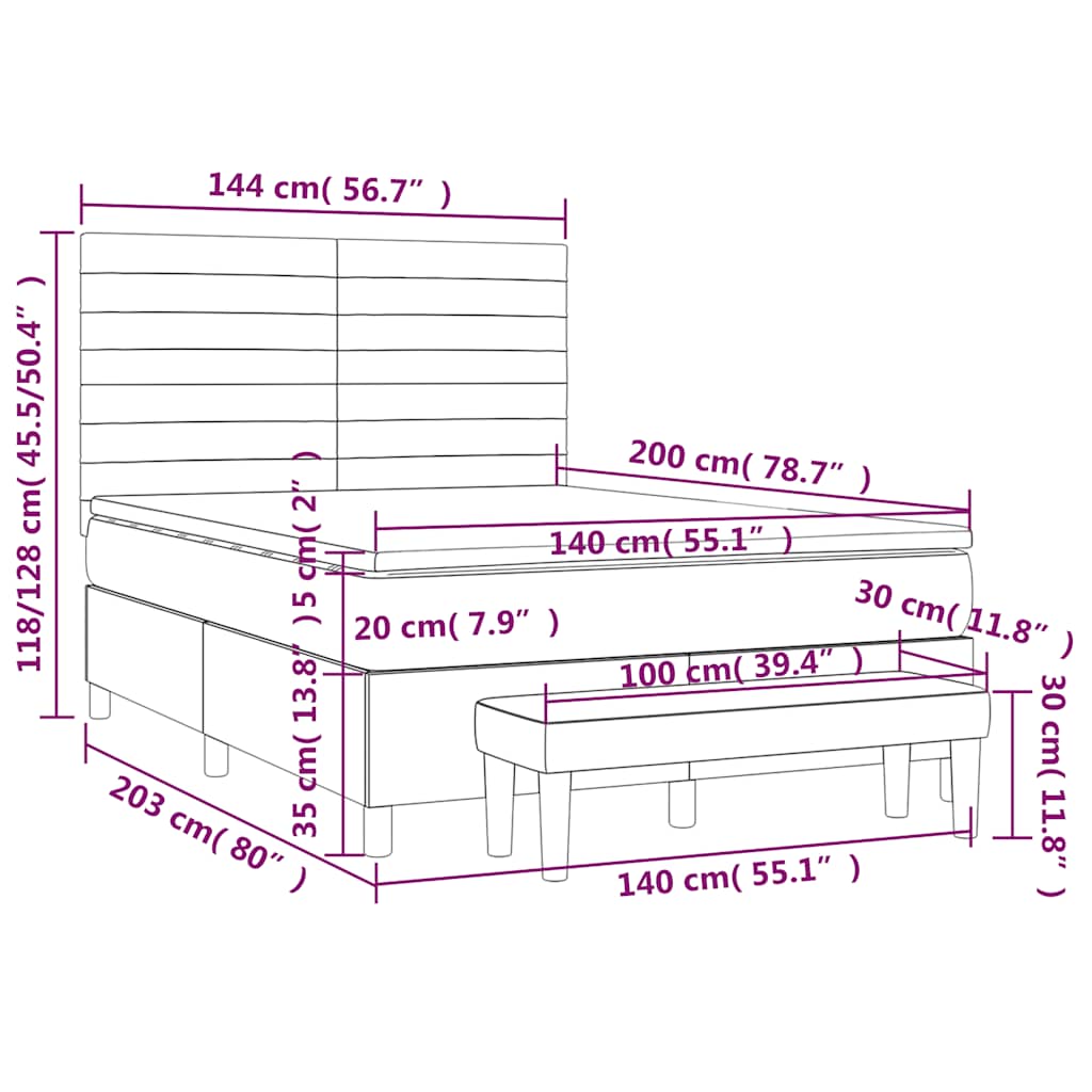 vidaXL Lit coffre avec matelas Bleu foncé 140x200 cm Velours