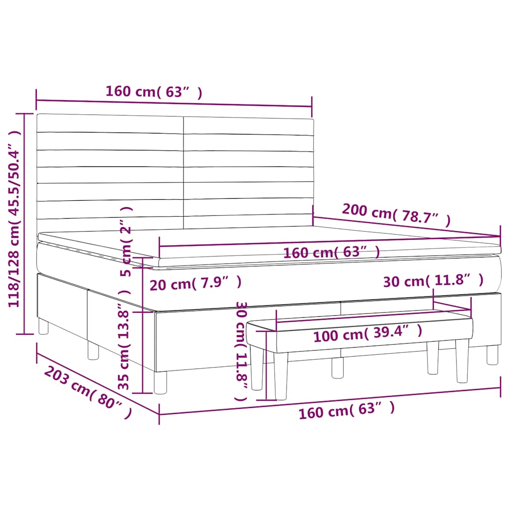 vidaXL Lit boxspring avec matelas Velours bleu foncé 160x200 cm