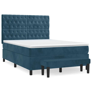 vidaXL Lit tapissier avec matelas bleu foncé 140x190 cm Velours