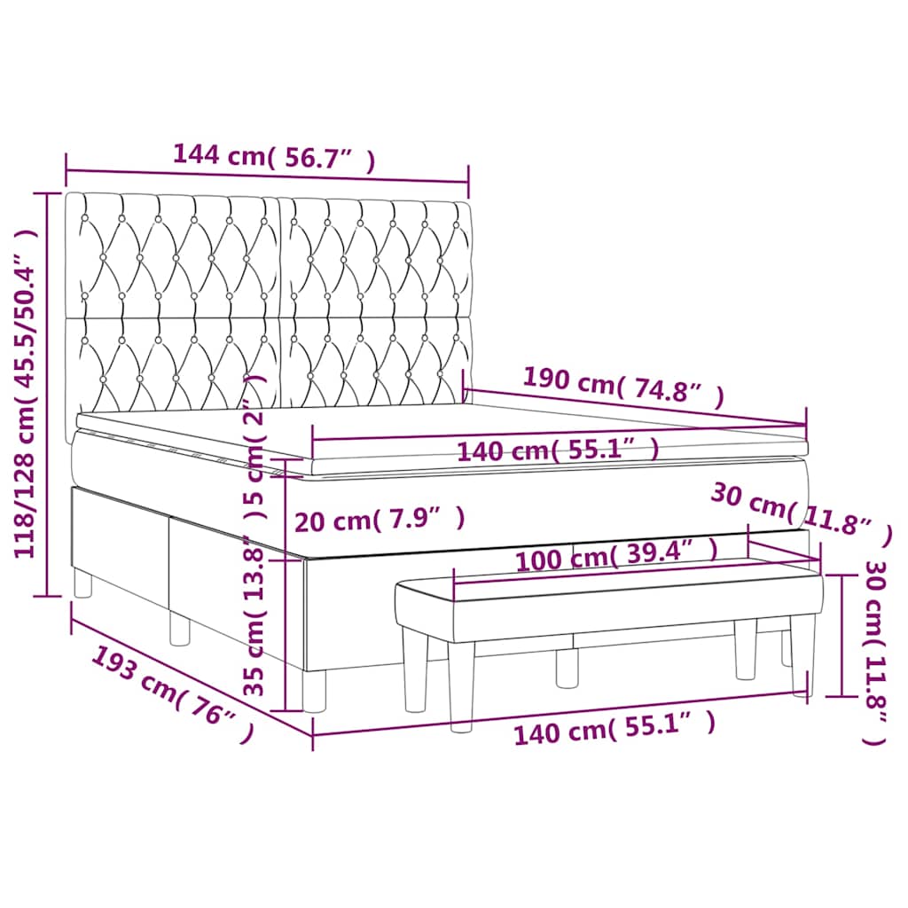 vidaXL Lit tapissier avec matelas bleu foncé 140x190 cm Velours