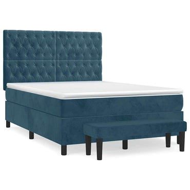 vidaXL Lit coffre avec matelas Bleu foncé 140x200 cm Velours