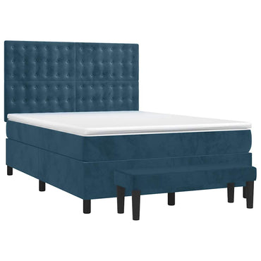 vidaXL Lit coffre avec matelas Bleu foncé 140x200 cm Velours