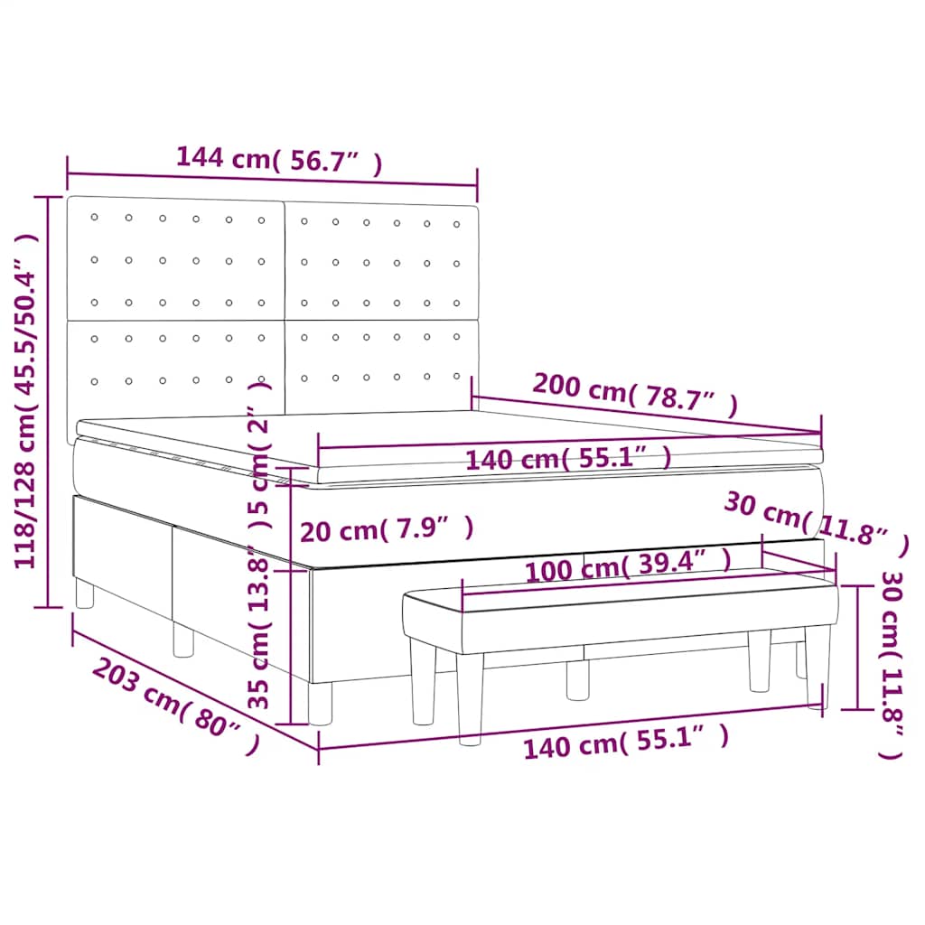 vidaXL Lit coffre avec matelas Bleu foncé 140x200 cm Velours