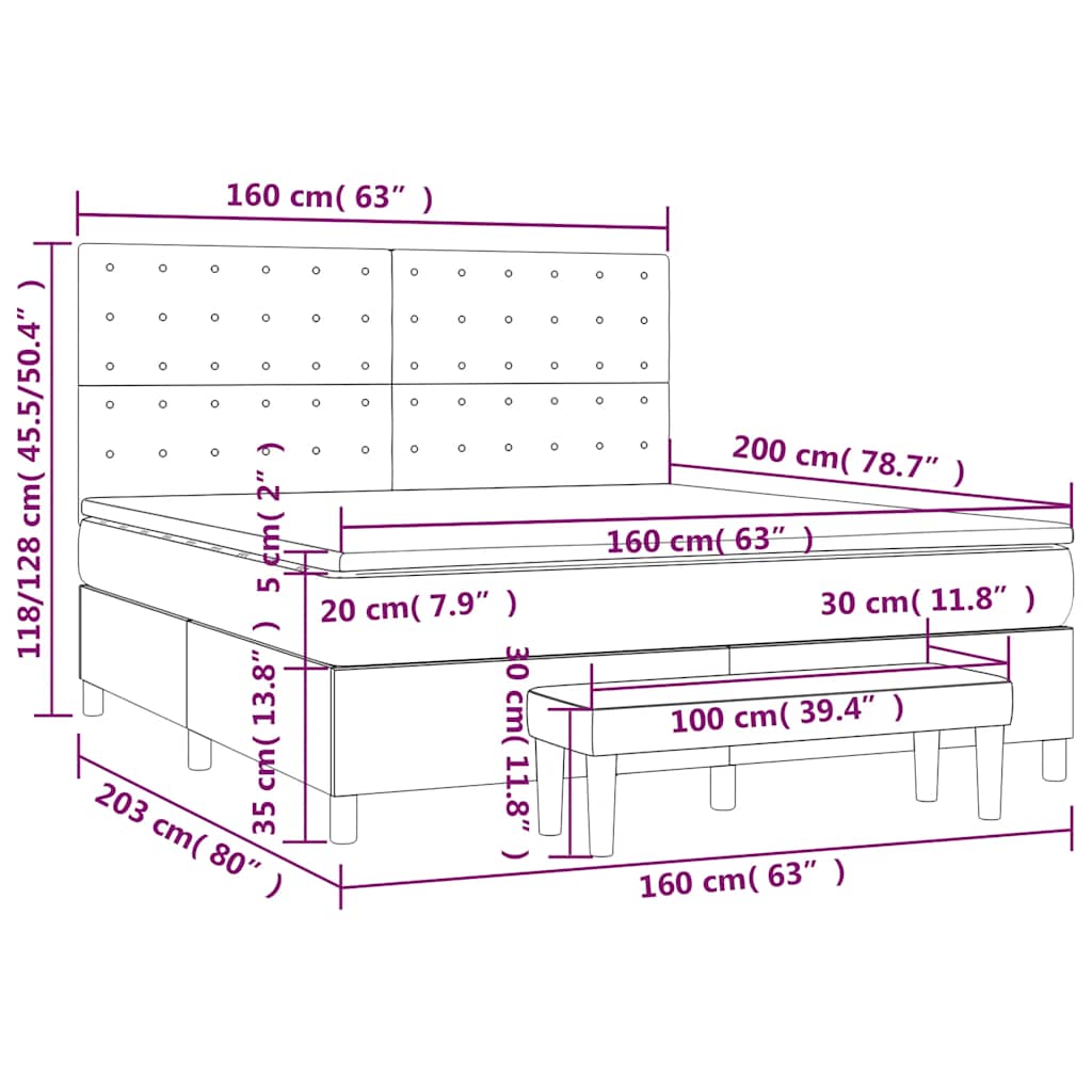 vidaXL Lit boxspring avec matelas Velours bleu foncé 160x200 cm