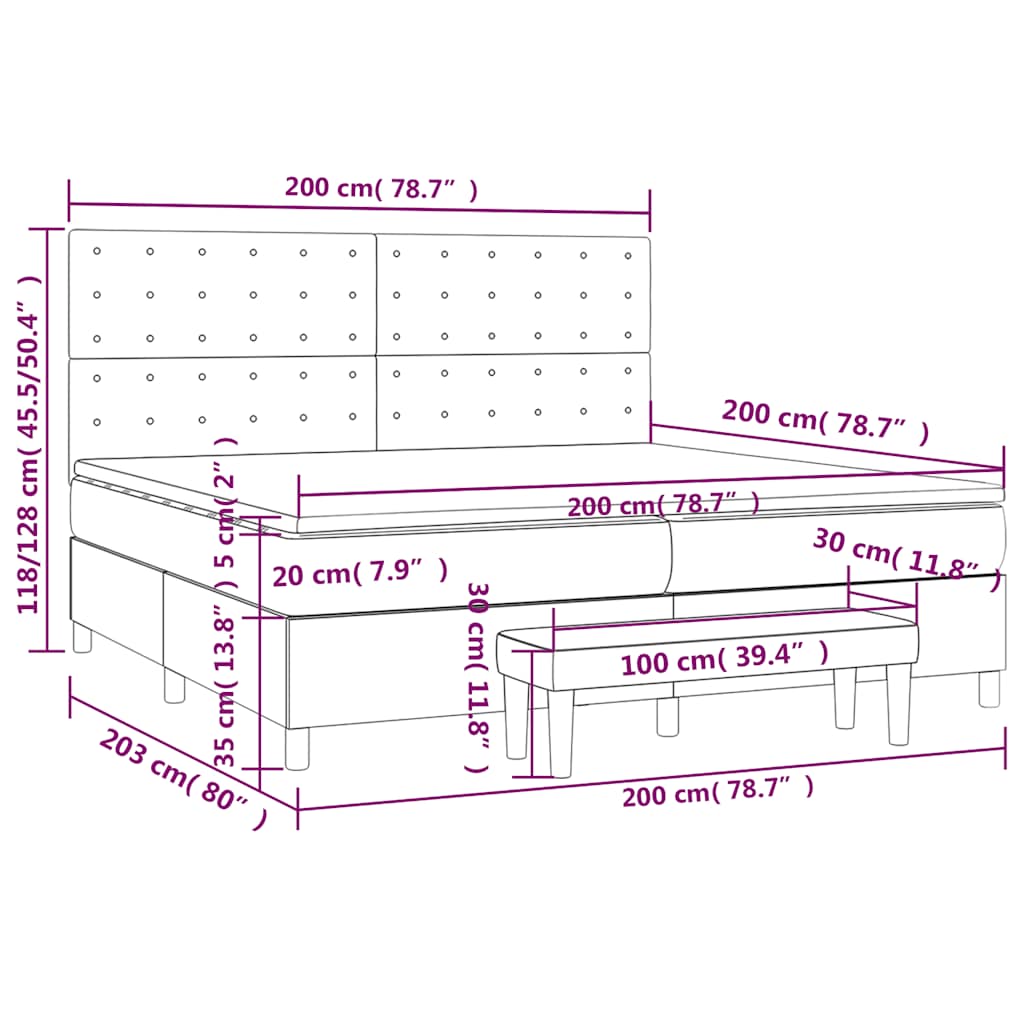 vidaXL Lit tapissier avec matelas bleu foncé 200x200 cm velours