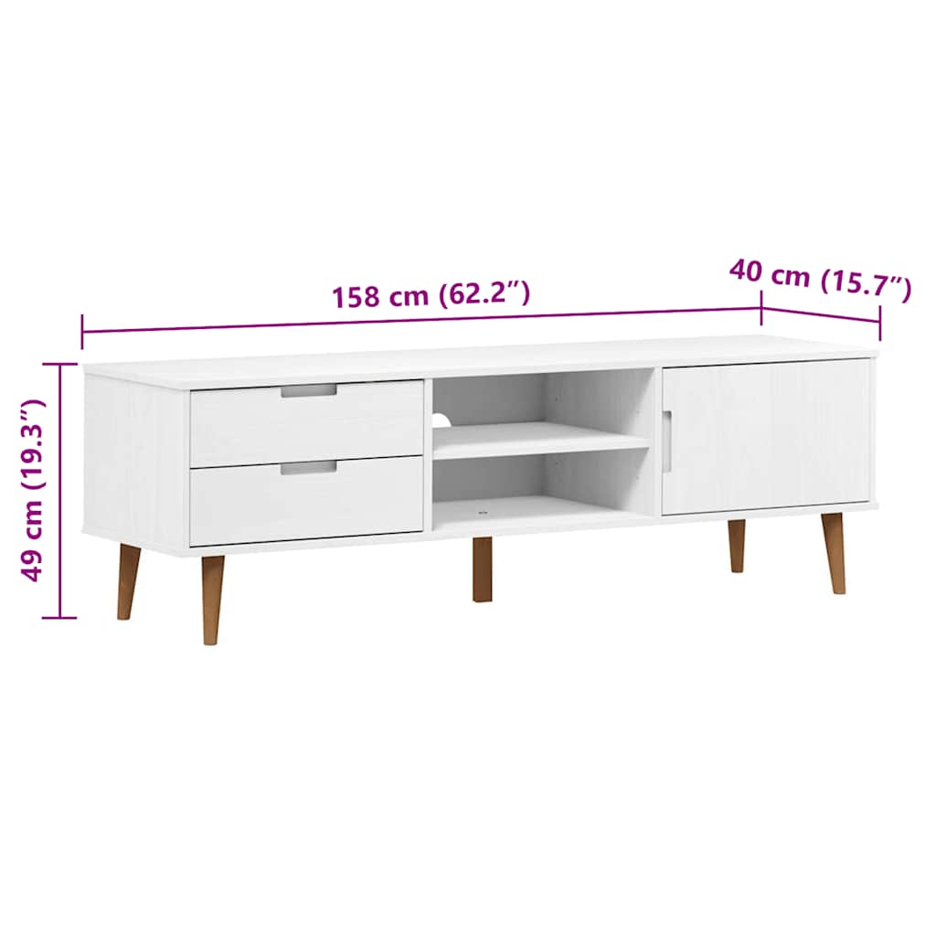 vidaXL Meuble TV MOLDE blanc 158x40x49 cm pin massif