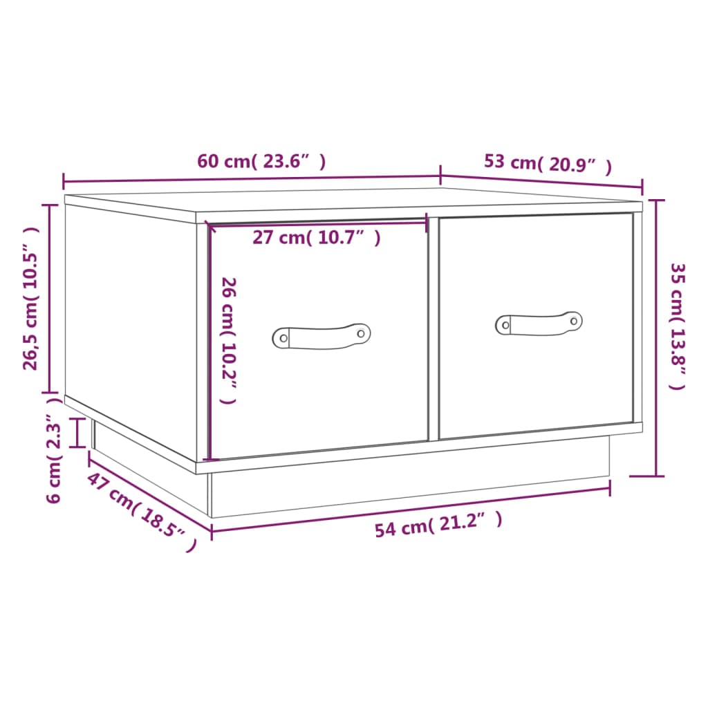 vidaXL Couchtisch Weiß 60x53x35 cm Massivholz Kiefer