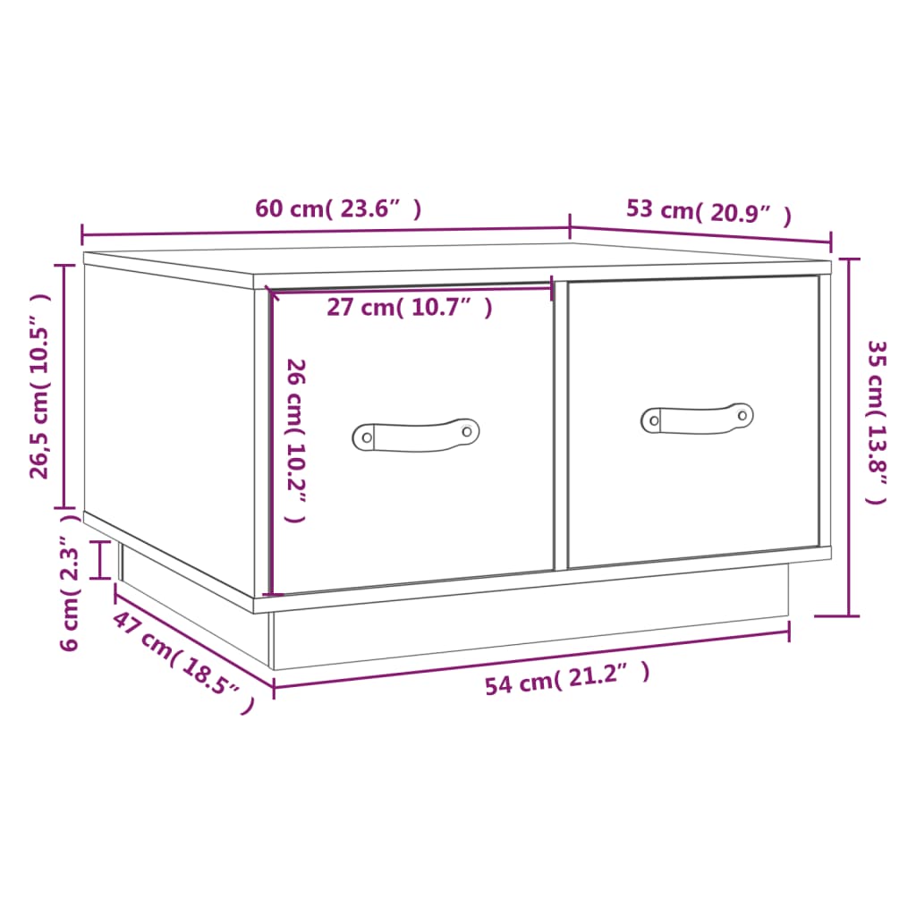 vidaXL Couchtisch Grau 60x53x35 cm Massivholz Kiefer