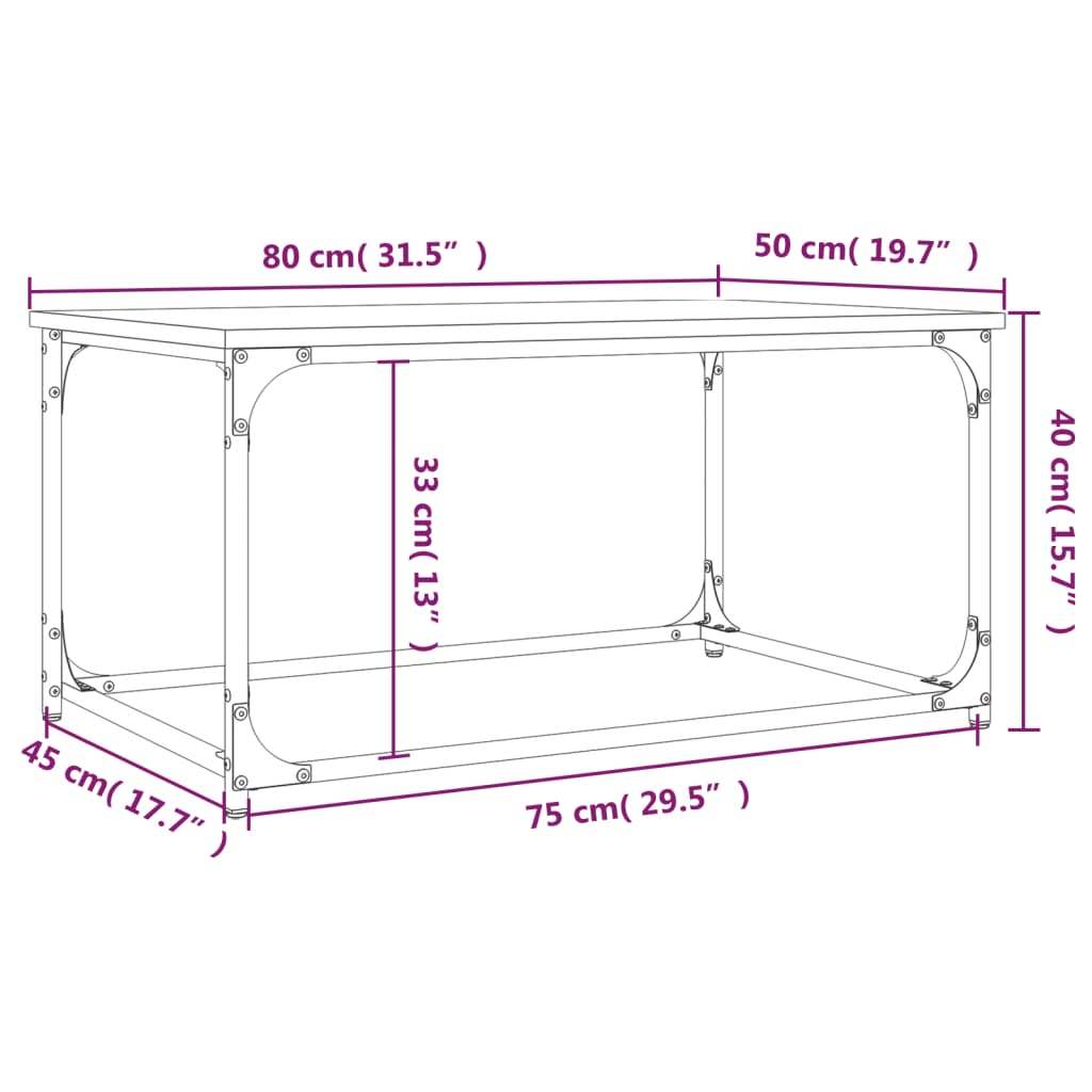 vidaXL Couchtisch Grau Sonoma 80x50x40 cm Holzwerkstoff und Eisen