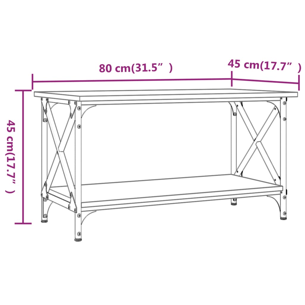 vidaXL Couchtisch Räuchereiche 80x45x45 cm Holzwerkstoff und Eisen