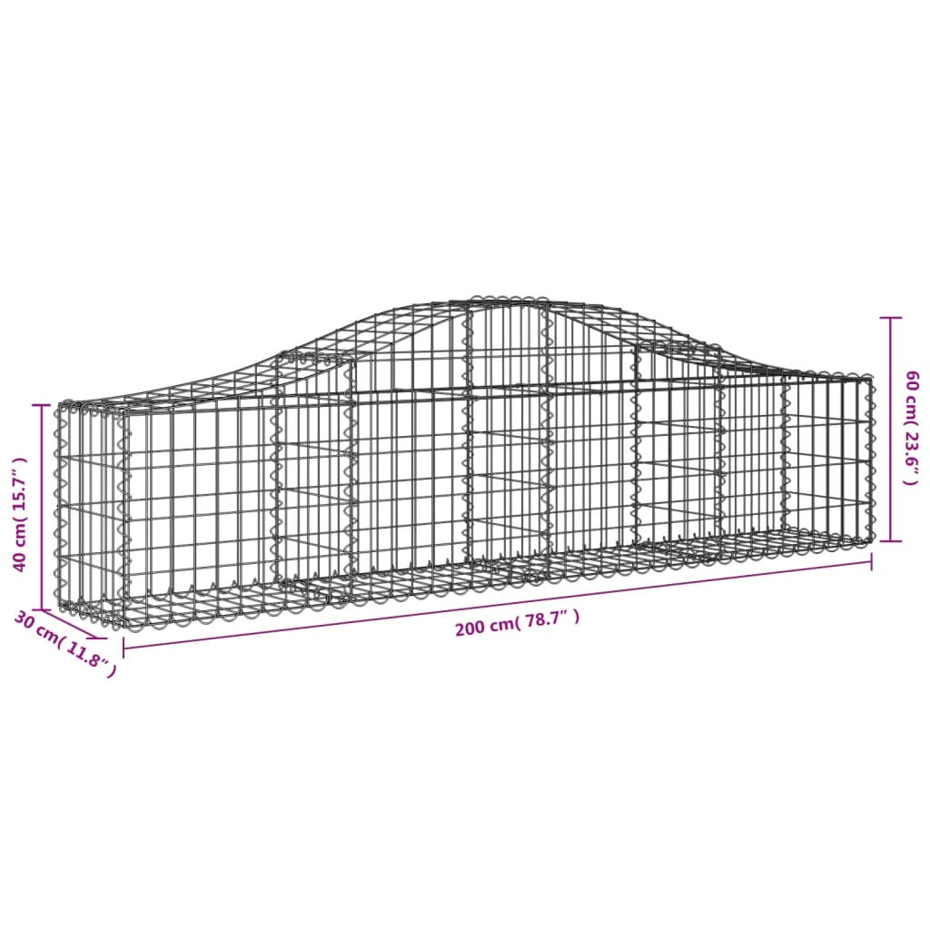 vidaXL Gabionen mit Hochbogen 12 Stk. 200x30x40/60 cm Verzinktes Eisen