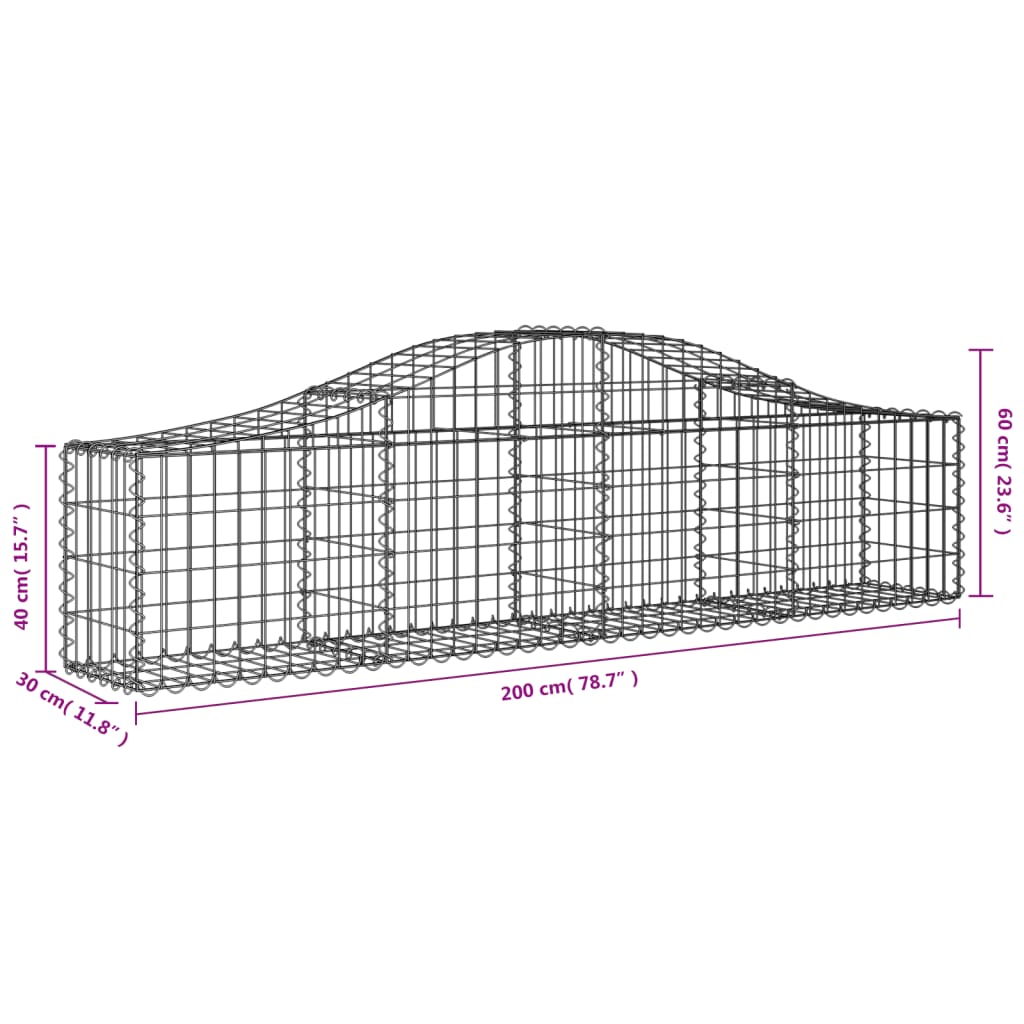 vidaXL Gabionen mit Hochbogen 20 Stk. 200x30x40/60 cm Verzinktes Eisen