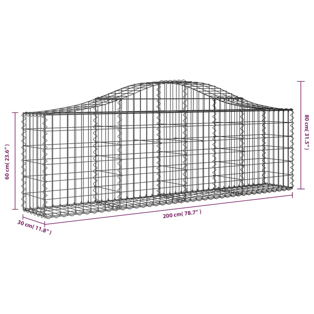 vidaXL Gabionen mit Hochbogen 2 Stk. 200x30x60/80 cm Verzinktes Eisen