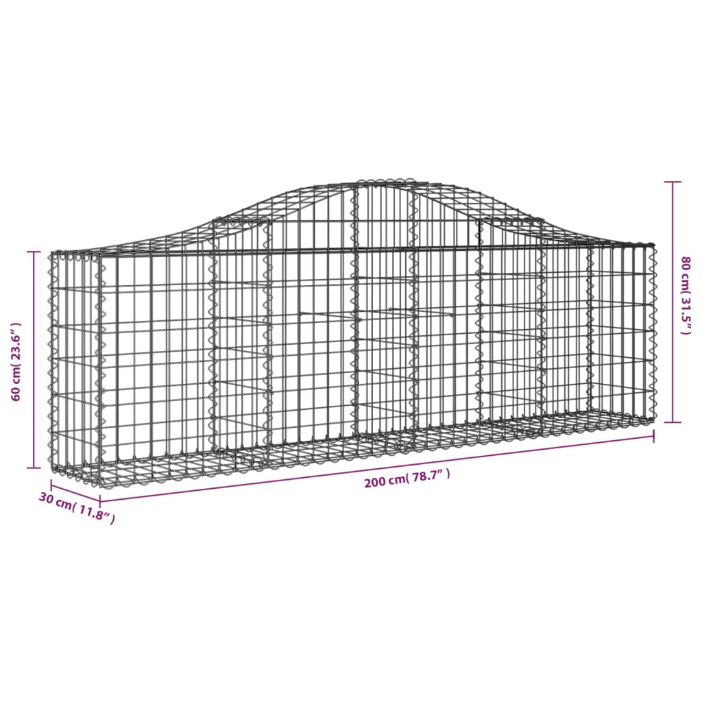 vidaXL Gabionen mit Hochbogen 9 Stk. 200x30x60/80 cm Verzinktes Eisen